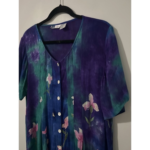 La Cera Dress Women’s Large Multi Floral Watercolor Button Front Fairy Boho Vtg - Picture 10 of 15